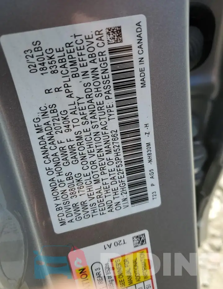 2HGFE2F53PH527662 Photo# 12