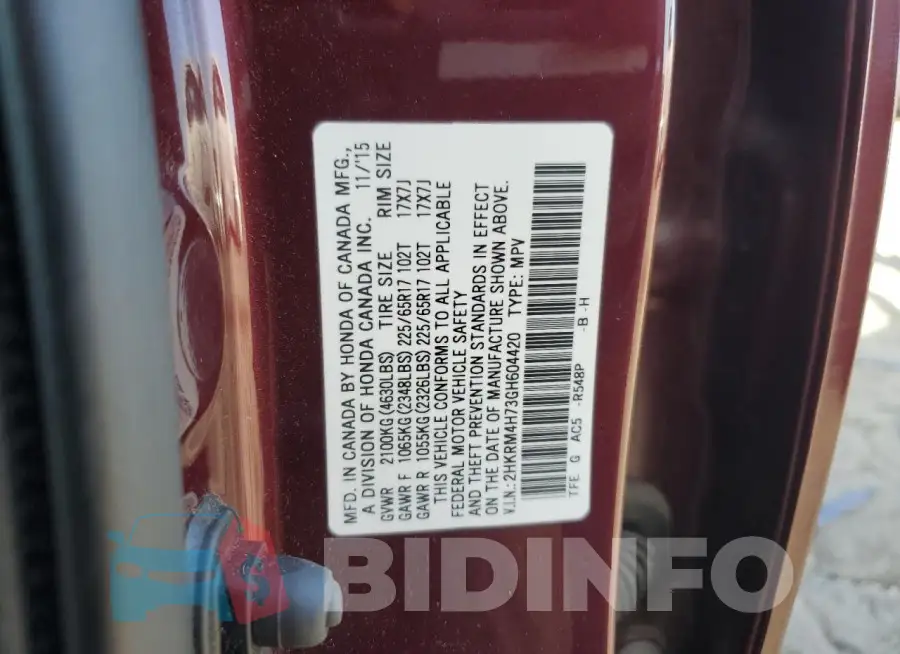 2HKRM4H73GH604420 Photo# 14
