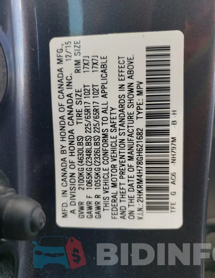 2HKRM4H78GH621682 Photo# 12