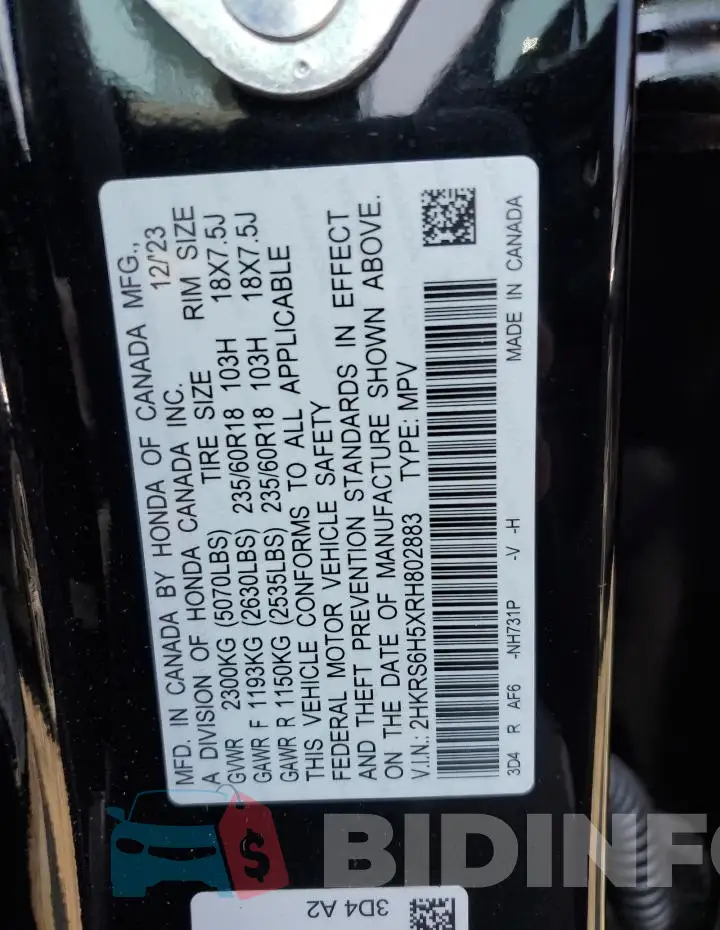 2HKRS6H5XRH802883 Photo# 13