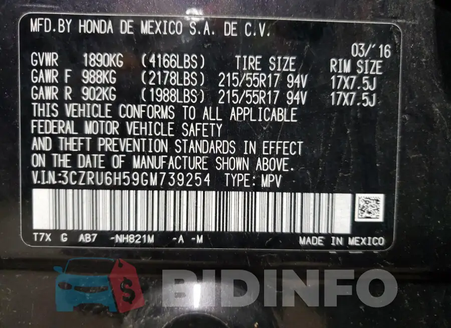 3CZRU6H59GM739254 Photo# 13