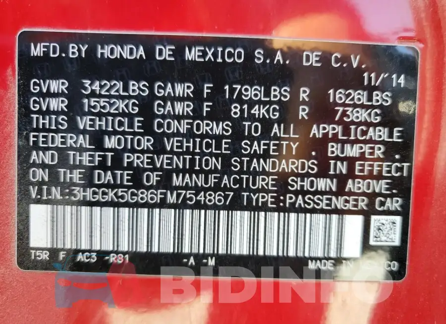 3HGGK5G86FM754867 Photo# 13
