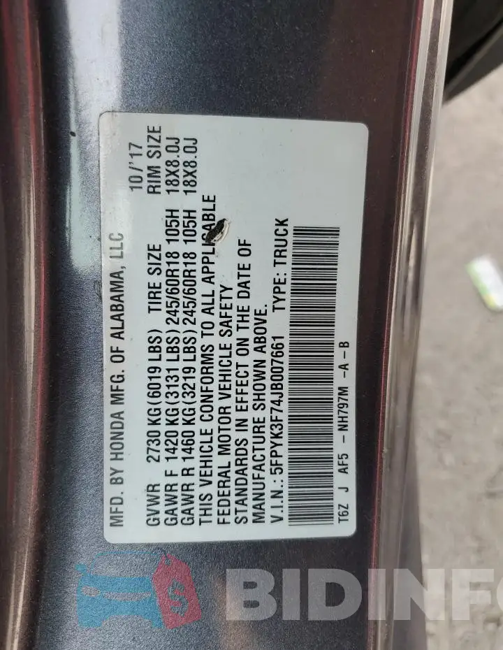 5FPYK3F74JB007661 Photo# 12