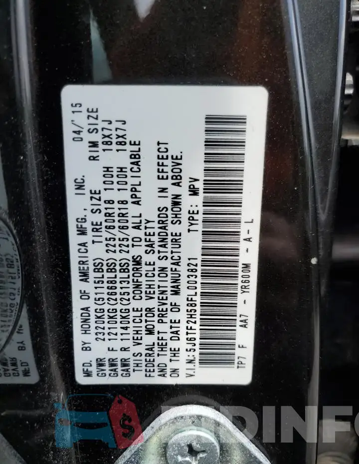 5J6TF2H58FL003821 Photo# 12