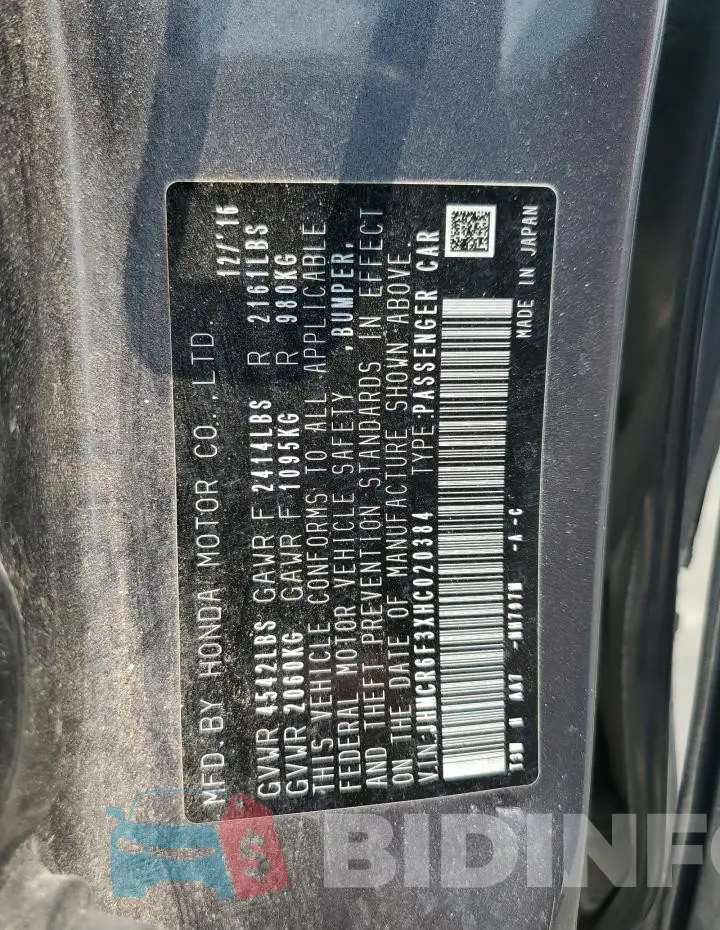 JHMCR6F3XHC020384 Photo# 13