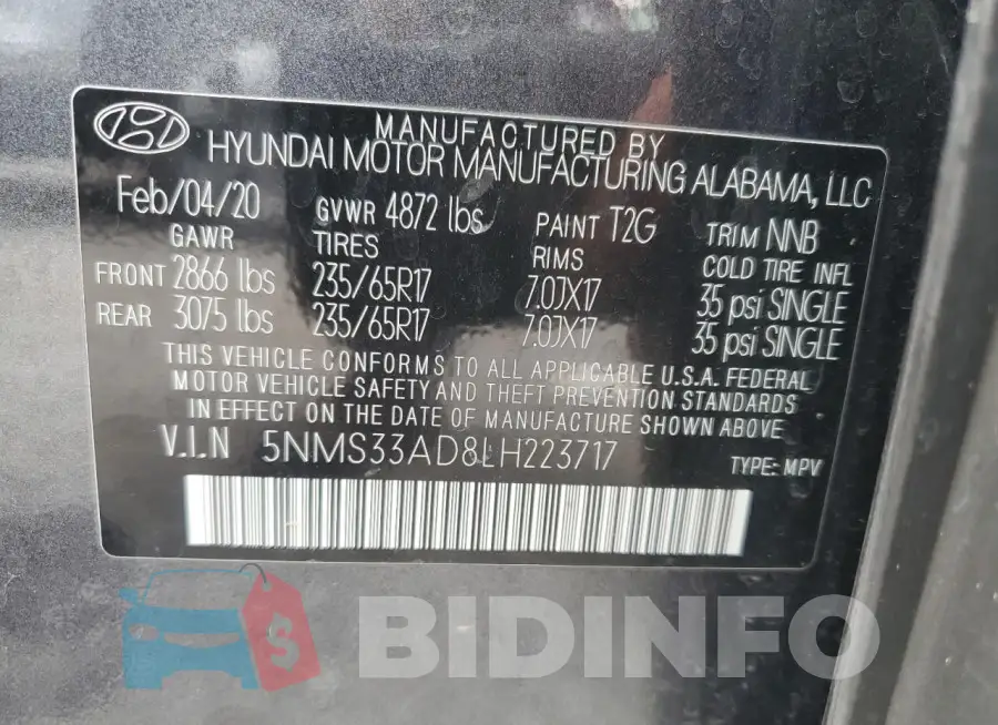 5NMS33AD8LH223717 Photo# 12