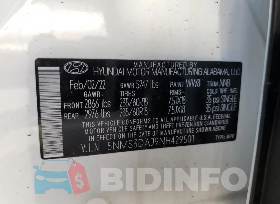 5NMS3DAJ9NH429501 Photo# 14