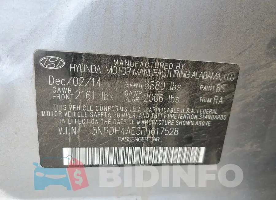 5NPDH4AE3FH617528 Photo# 12