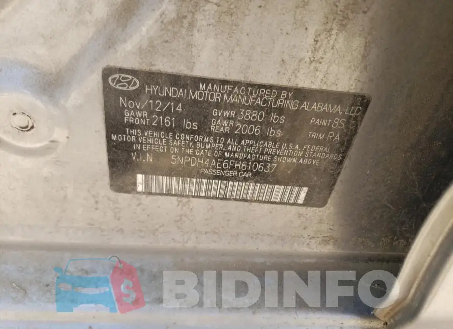 5NPDH4AE6FH610637 Photo# 12