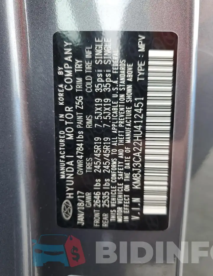 KM8J3CA22HU412451 Photo# 14