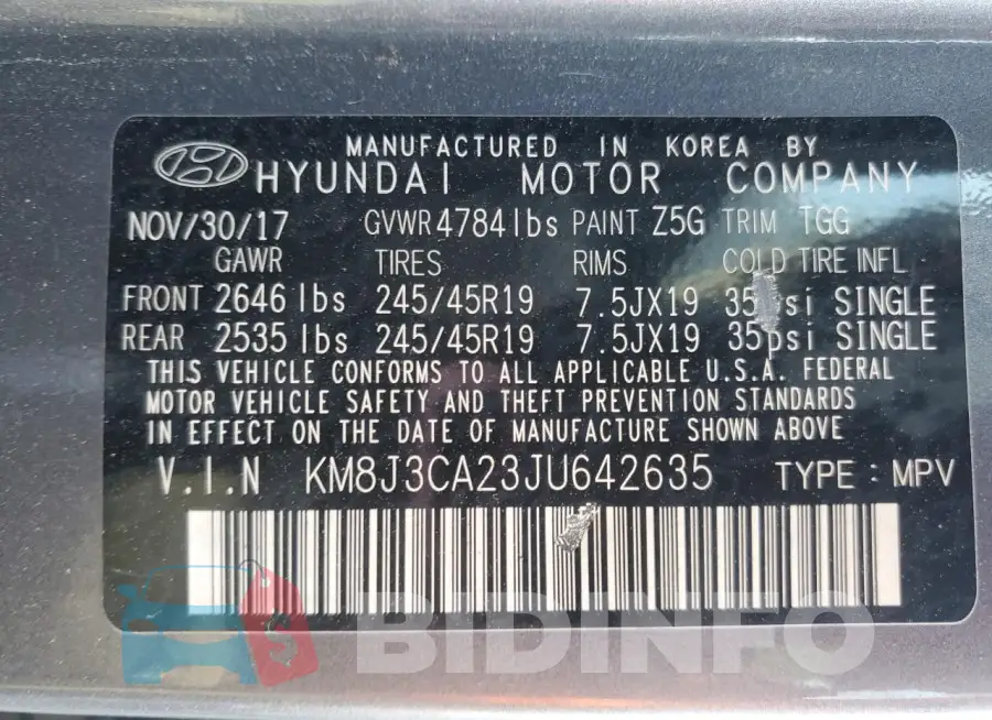 KM8J3CA23JU642635 Photo# 13