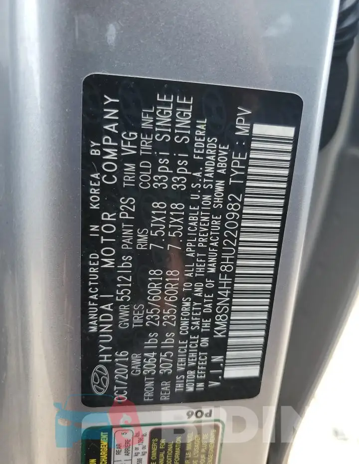 KM8SN4HF8HU220982 Photo# 13