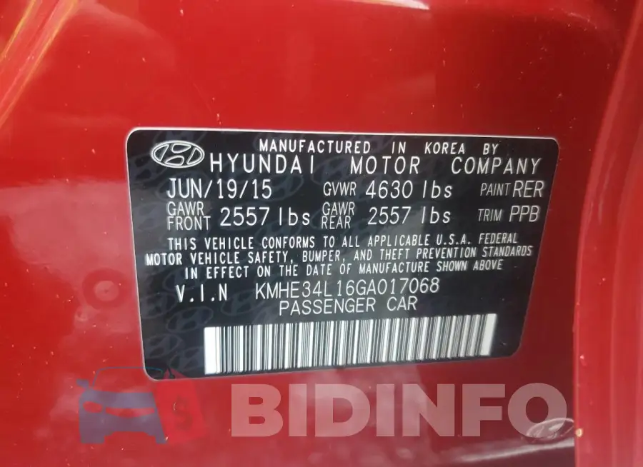 KMHE34L16GA017068 Photo# 12