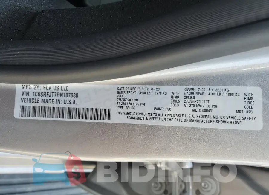1C6SRFJT7RN107080 Photo# 12