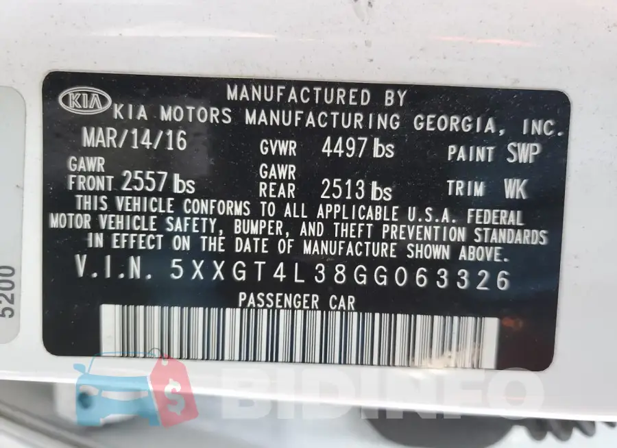 5XXGT4L38GG063326 Photo# 12