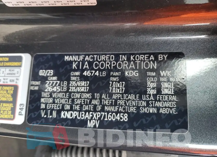 KNDPU3AFXP7160458 Photo# 14