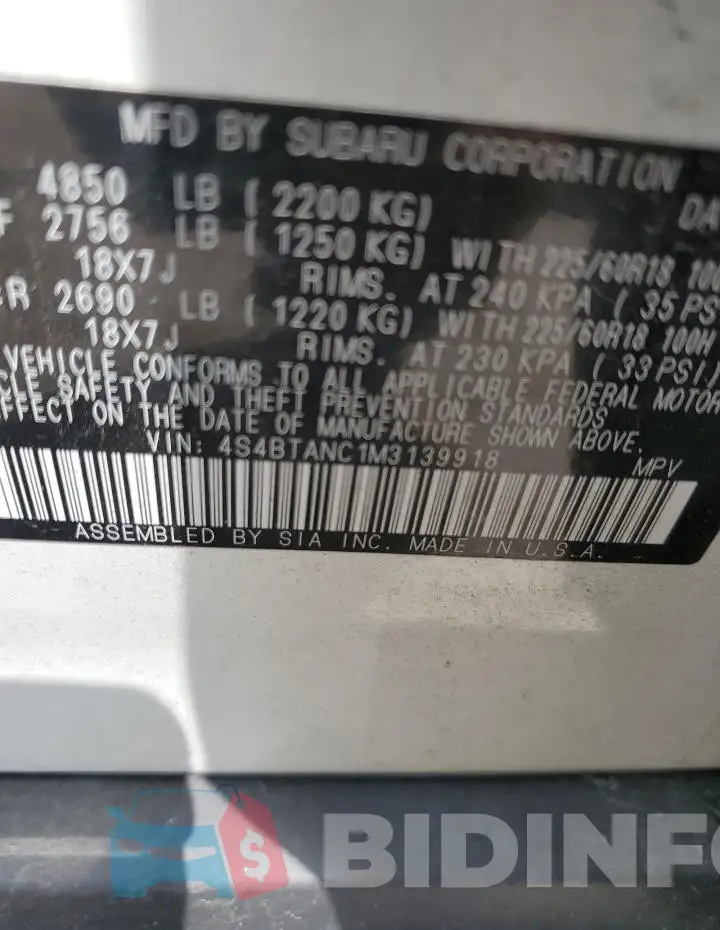 4S4BTANC1M3139918 Photo# 13