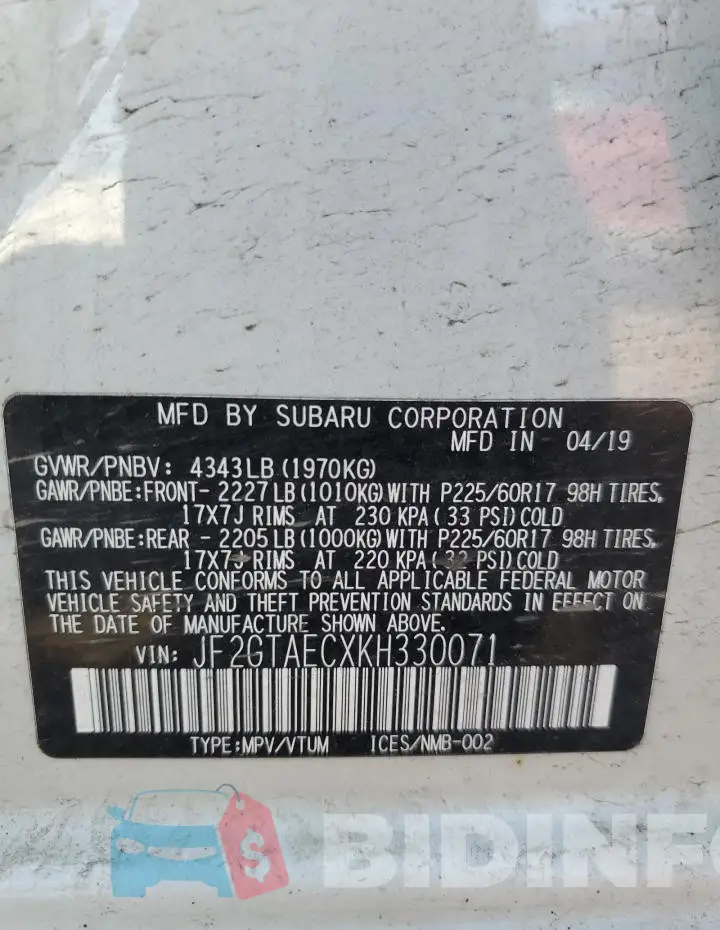 JF2GTAECXKH330071 Photo# 13