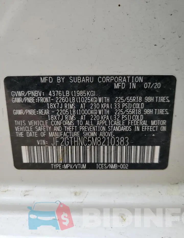 JF2GTHNC5M8210383 Photo# 13