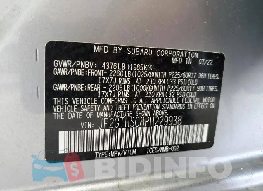 JF2GTHSC8PH229938 Photo# 14