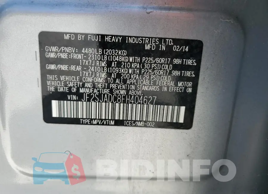 JF2SJADC8FH404627 Photo# 13