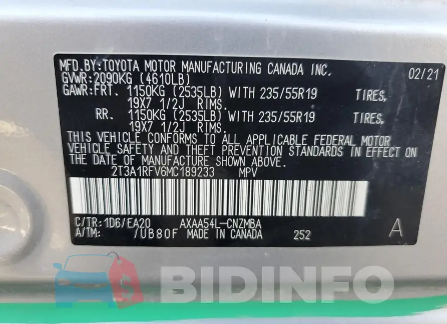 2T3A1RFV6MC189233 Photo# 14