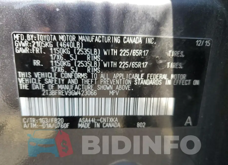 2T3BFREV9GW423066 Photo# 13