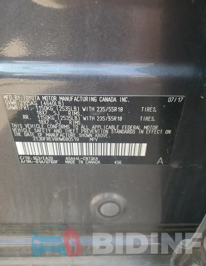 2T3DFREV8HW680519 Photo# 13