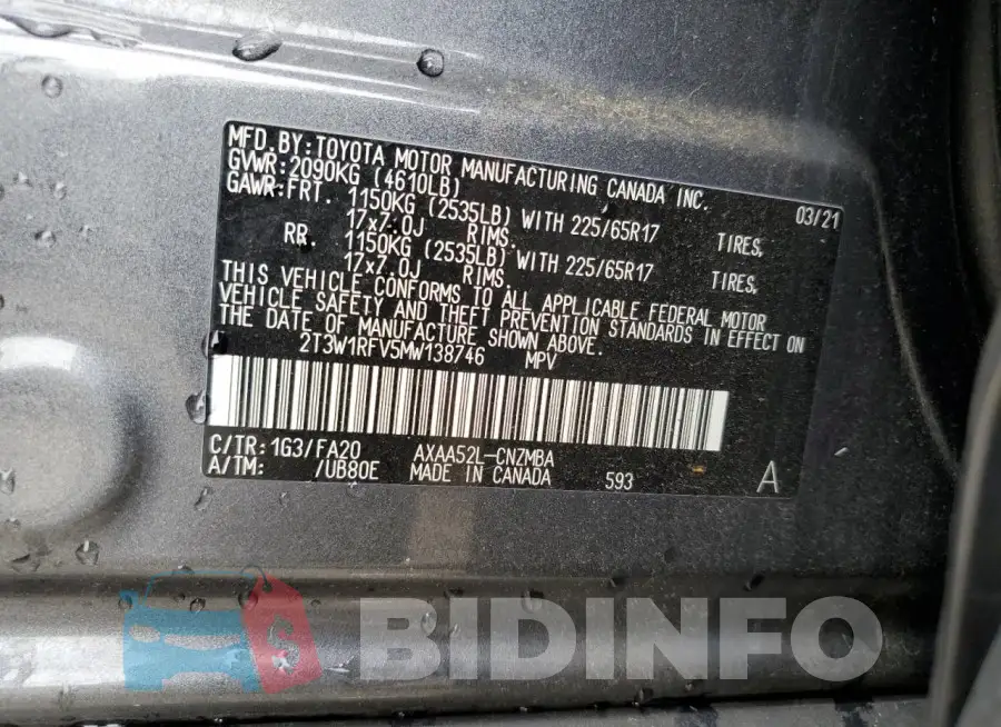 2T3W1RFV5MW138746 Photo# 13