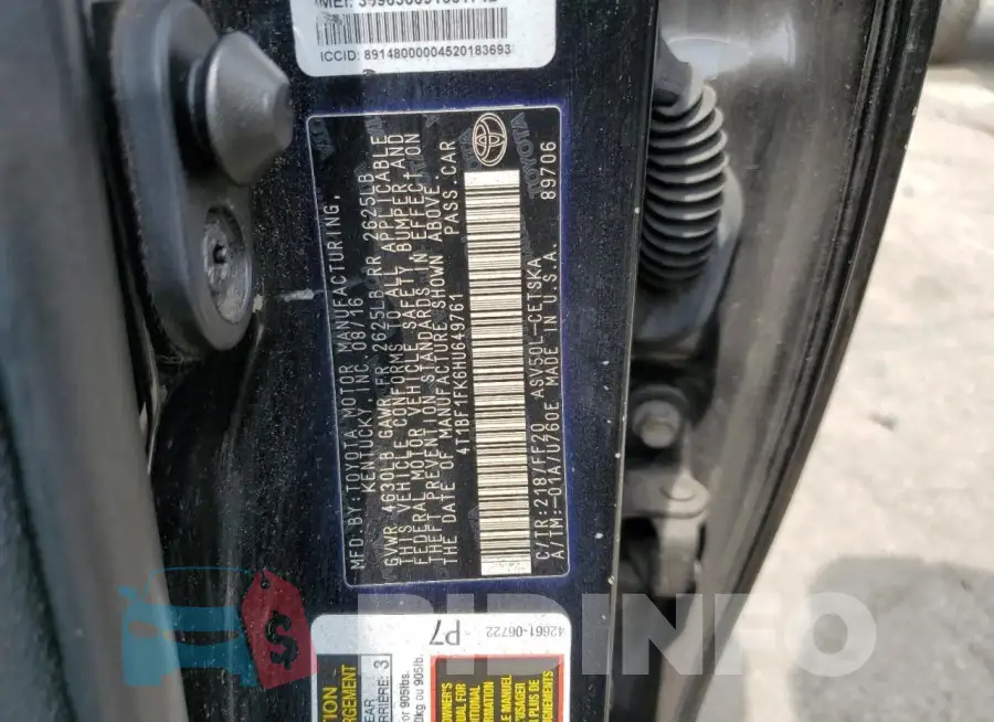 4T1BF1FK6HU649761 Photo# 12