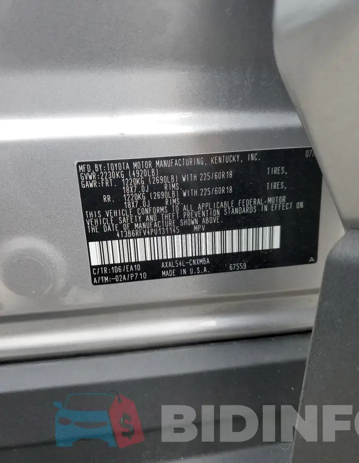4T3B6RFV4PU131145 Photo# 13