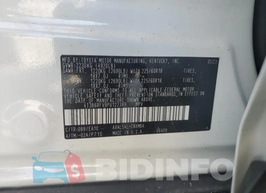 4T3B6RFV9PU122389 Photo# 13