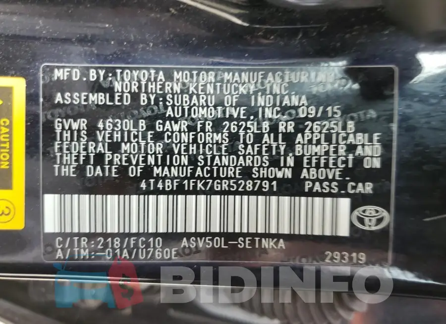 4T4BF1FK7GR528791 Photo# 13