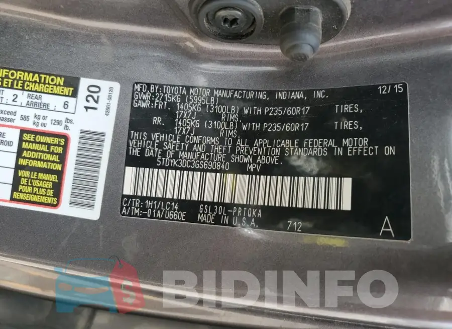 5TDYK3DC3GS690840 Photo# 13