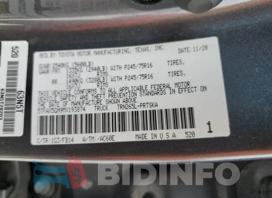 5TFAX5GN9MX193874 Photo# 12