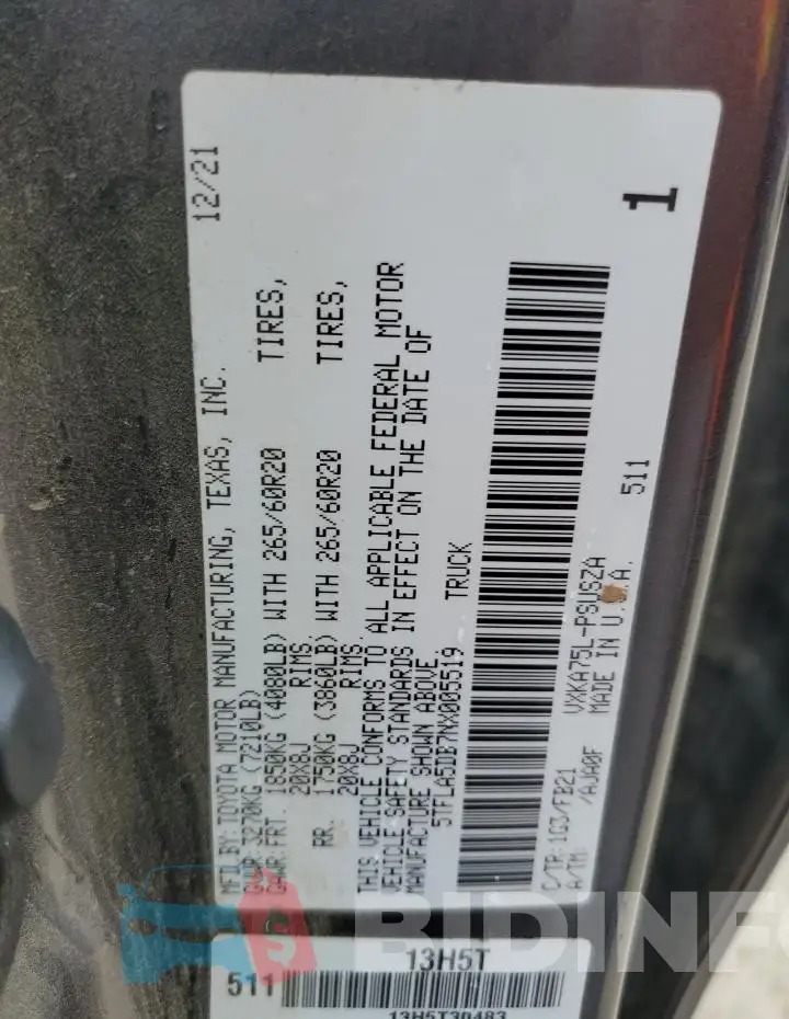 5TFLA5DB7NX005519 Photo# 12