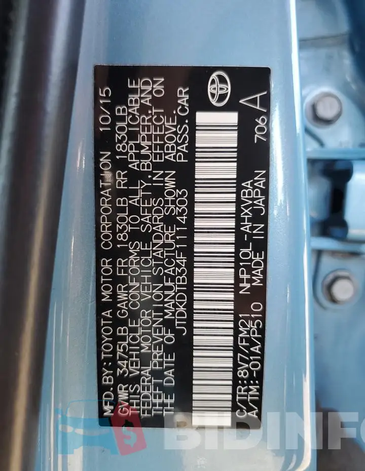 JTDKDTB34F1114303 Photo# 12