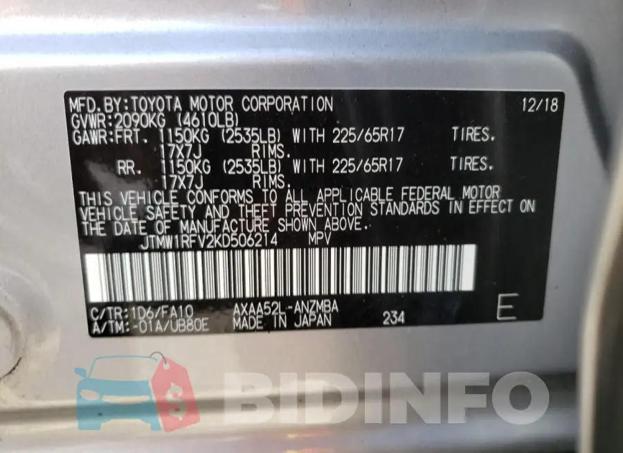 JTMW1RFV2KD506214 Photo# 13
