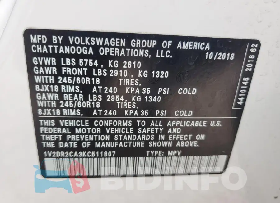 1V2DR2CA3KC511807 Photo# 13