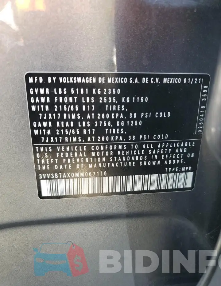 3VV3B7AX0MM067116 Photo# 12
