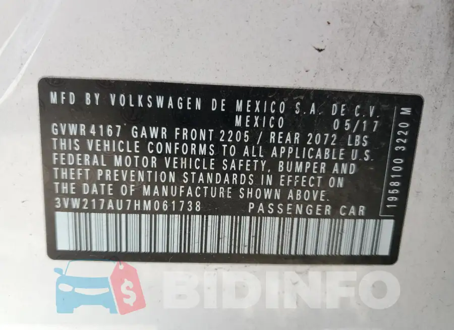 3VW217AU7HM061738 Photo# 12