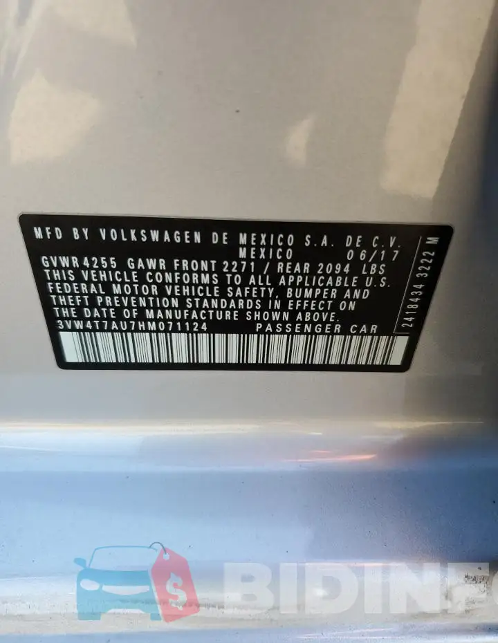 3VW4T7AU7HM071124 Photo# 12