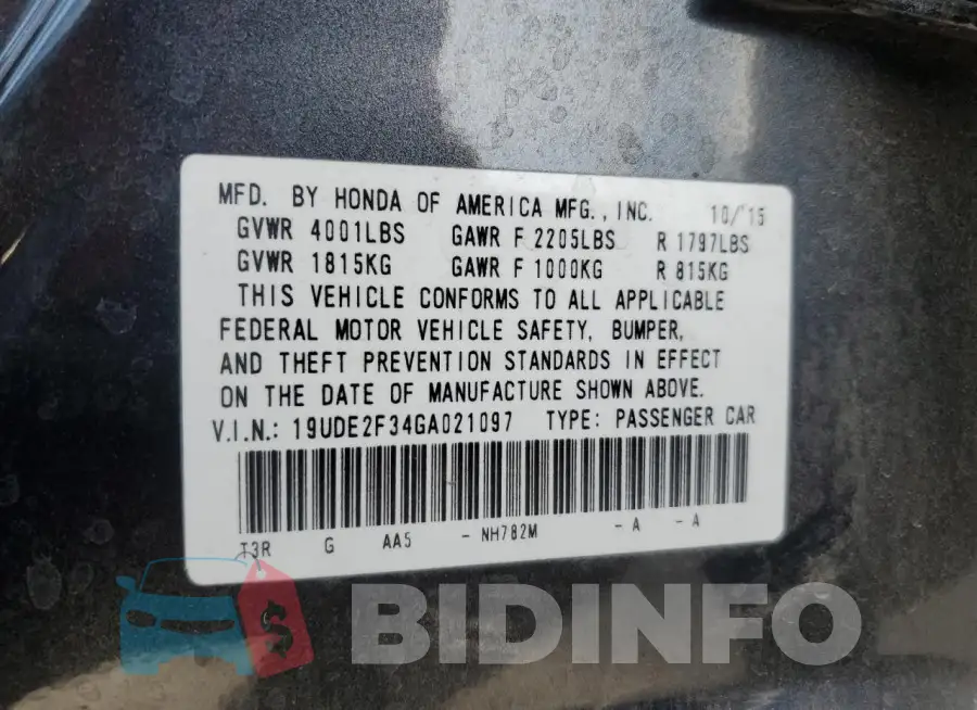 19UDE2F34GA021097 Photo# 13