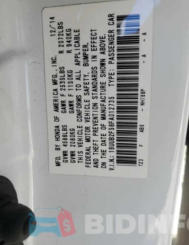 19UUB2F58FA012735 Photo# 12