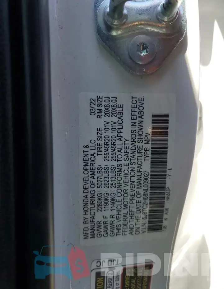 5J8TC2H68NL009027 Photo# 13