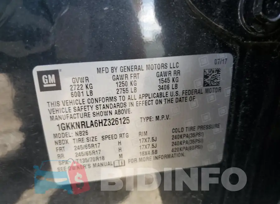 1GKKNRLA6HZ326125 Photo# 13