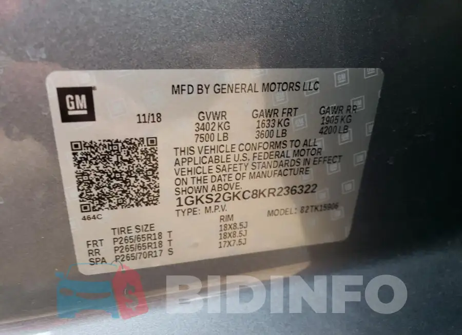 1GKS2GKC8KR236322 Photo# 13