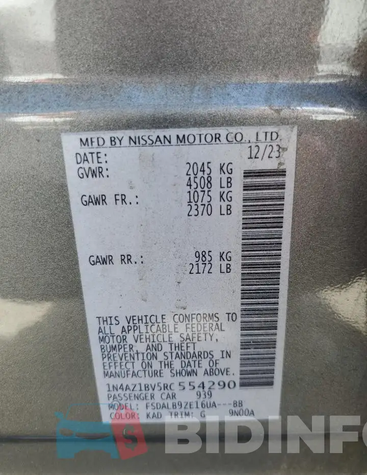 1N4AZ1BV5RC554290 Photo# 13