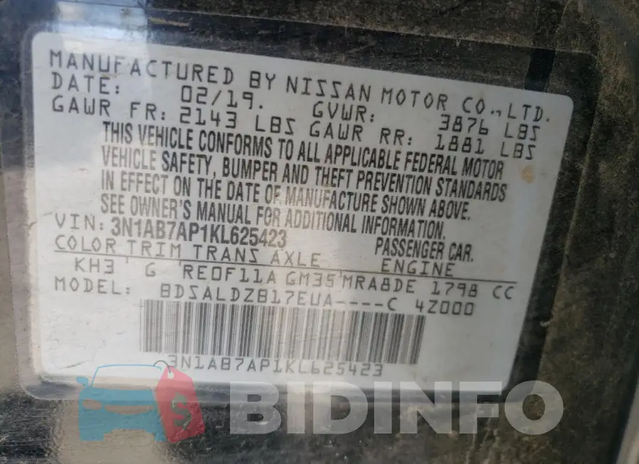 3N1AB7AP1KL625423 Photo# 12