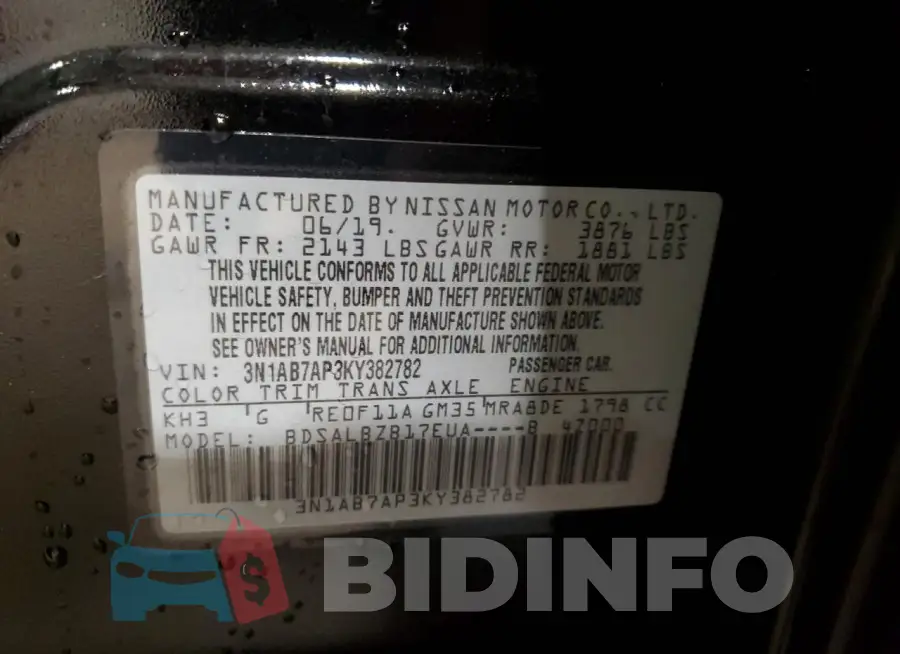 3N1AB7AP3KY382782 Photo# 13